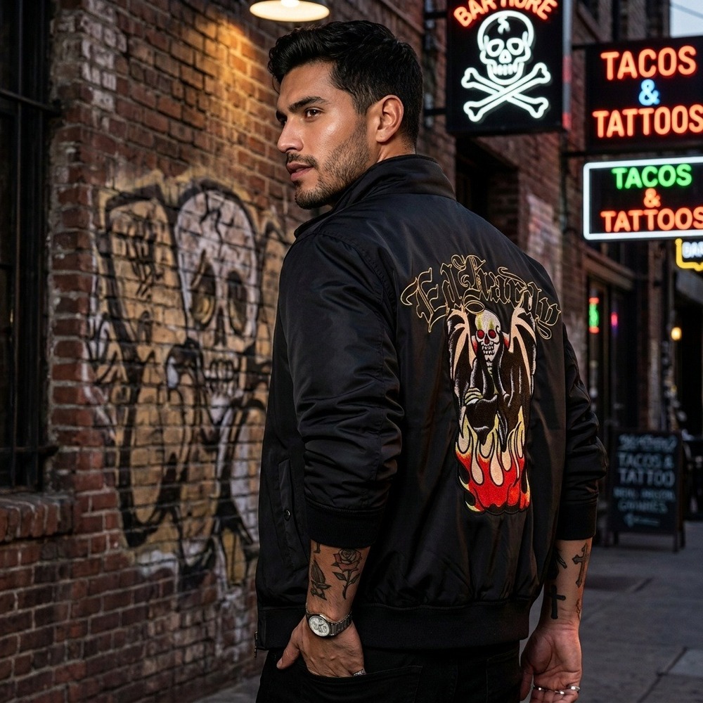 NWT Ed Hardy Firelord Bomber Jacket Black XXL DEH Skull Wings Y2K EHM01205-10